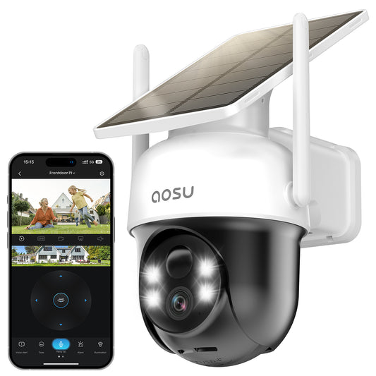2K Solar Security Camera,Wireless Outdoor Camera with Smart Siren & Spotlight,360° PTZ Home Surveillance Camera,PIR Motion Detection,Color Night Vision